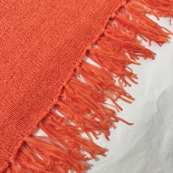 Chicos Poncho Orange Tape Yarn Knit Fringe Asymmetrical Pumpkin SZ Small Medium - Picture 7 of 15